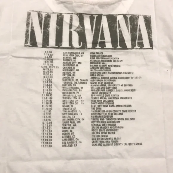 SOLD OUT White Nirvana Vintage Concert Band Graphic Tee T-Shirt Top Shirt - Picture 7 of 7
